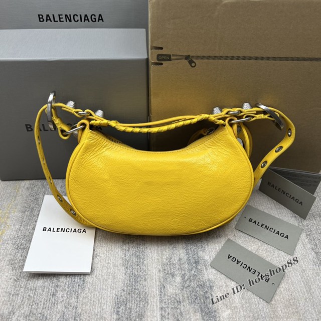 Balenciaga專櫃爆款Le Cagole半月牙腋下包餃子包 巴黎世家經典小號爆裂黑鱷金機車包 fyj1083